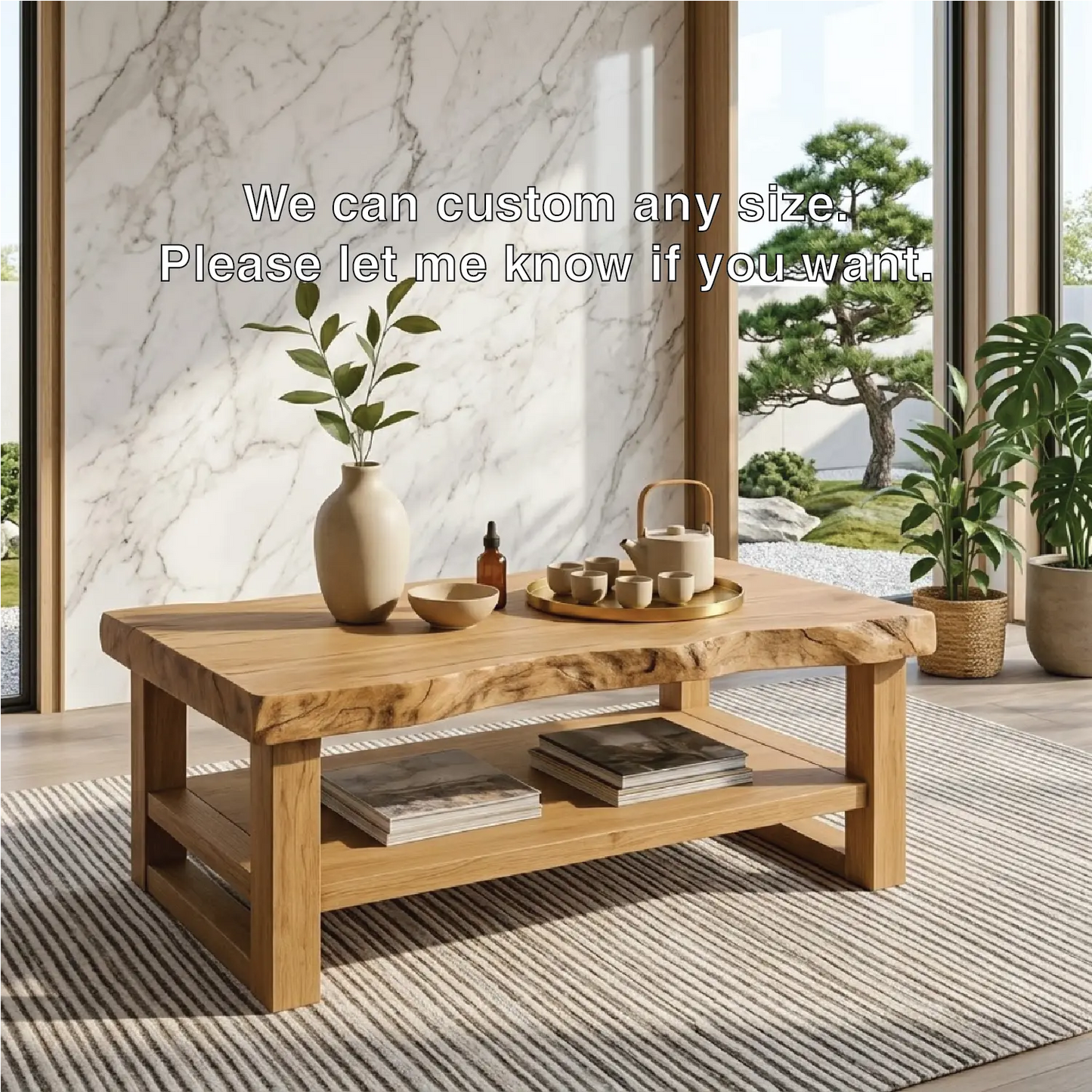 Rustic Solid Wood Coffee Table with Natural Finish and Lower Storage Kitchnce