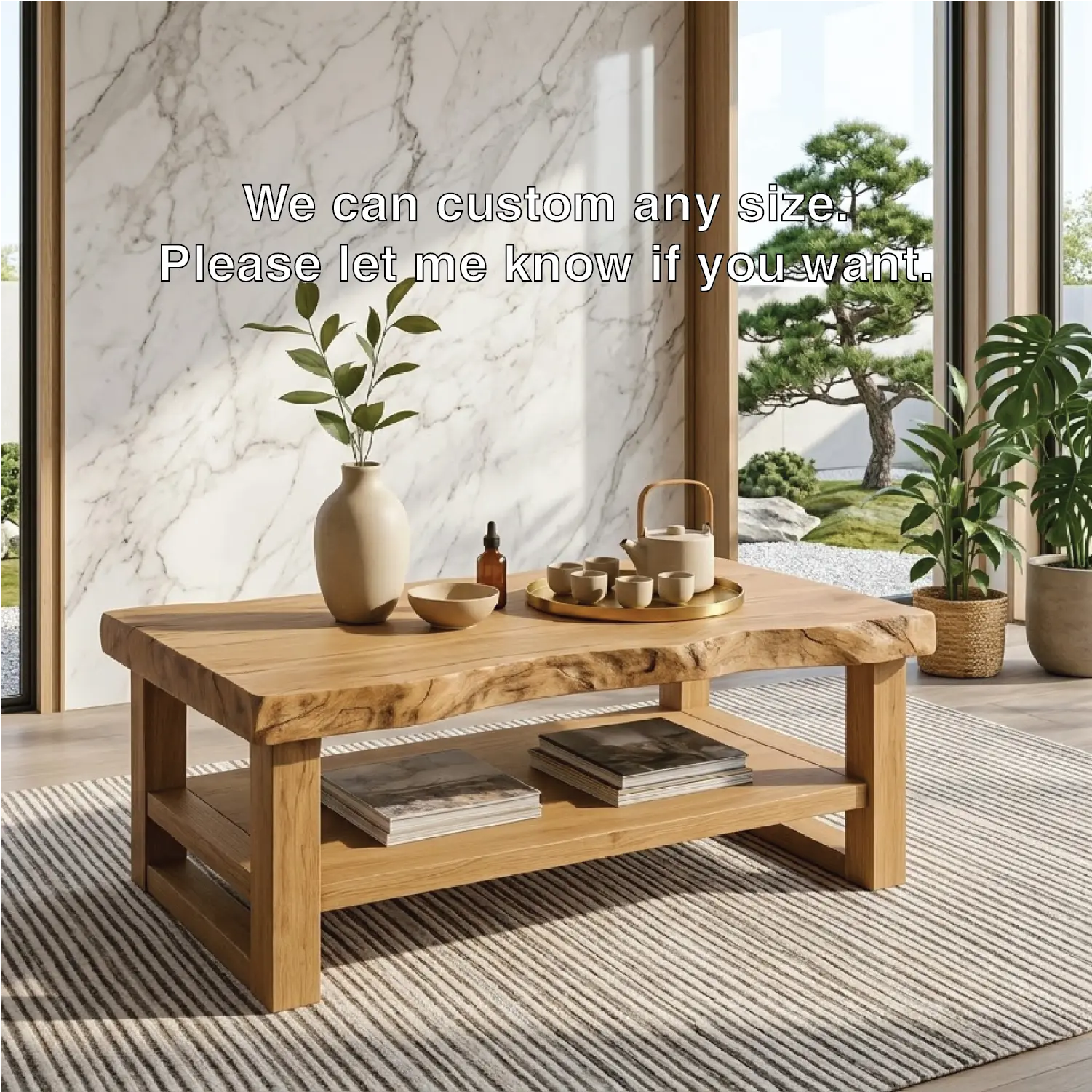 Rustic Solid Wood Coffee Table with Natural Finish and Lower Storage Kitchnce
