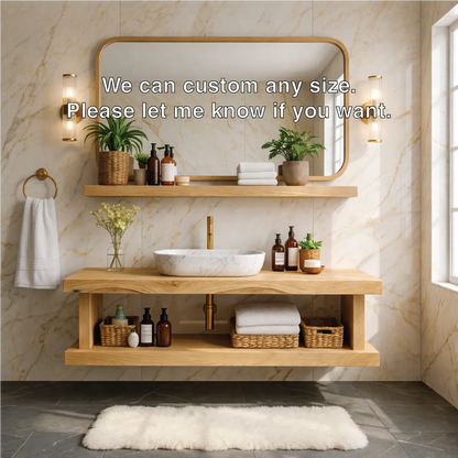 Floating Bathroom Vanity with Natural Wood Shelf Storage and Modern Wall Mounted Design Kitchnce