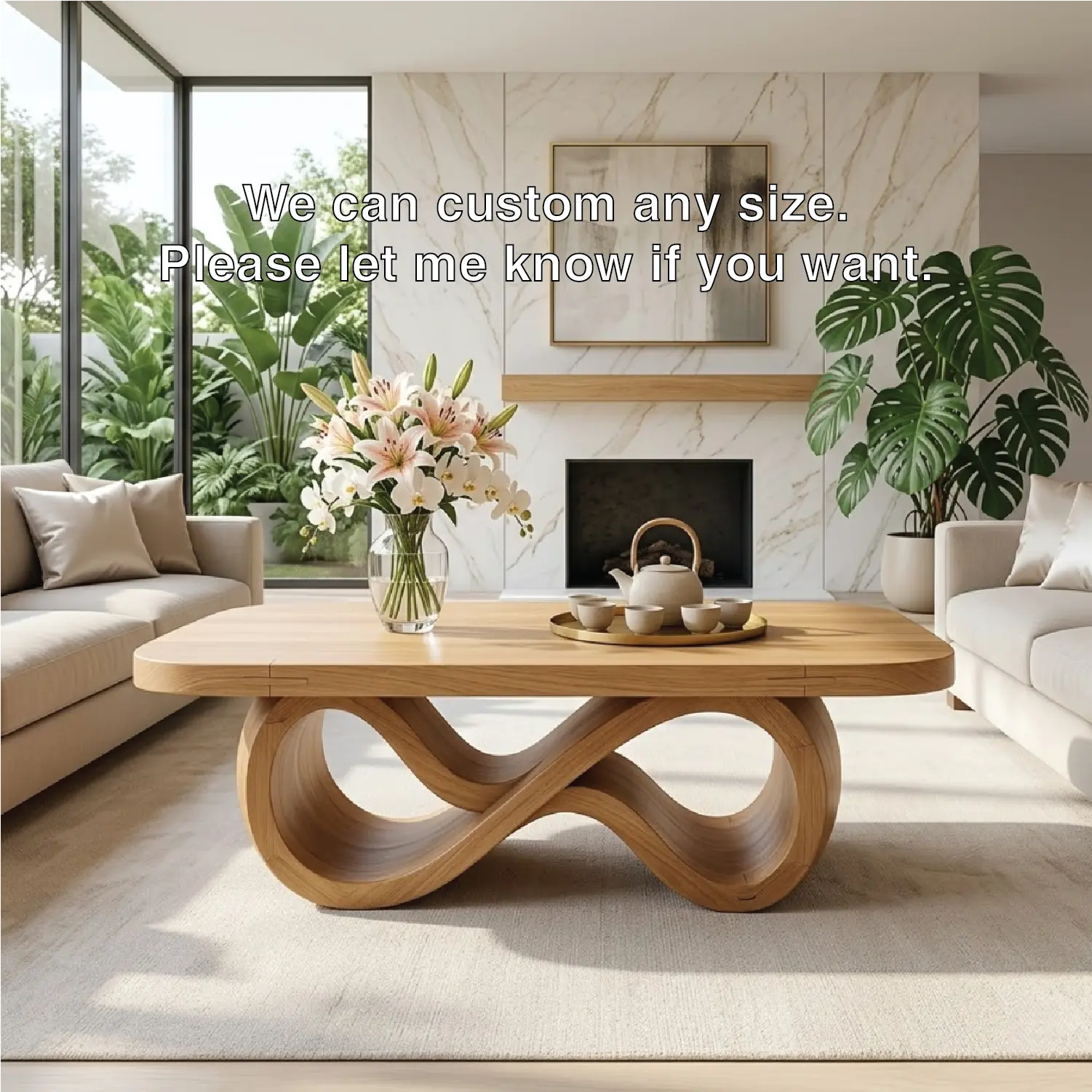 Elegant Infinity-Shaped Coffee Table, Modern Wooden Living Room Furniture Kitchnce