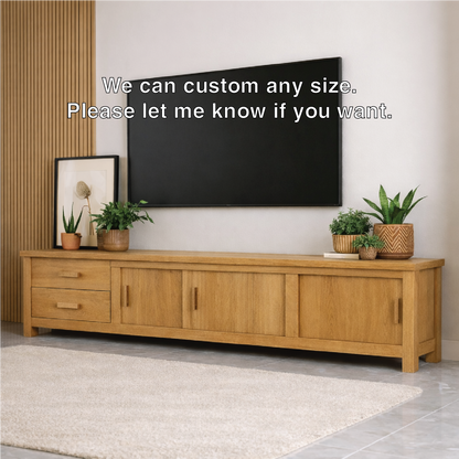 Mid Century Solid Wood TV Stand Long Media Console Storage Entertainment Cabinet Kitchnce