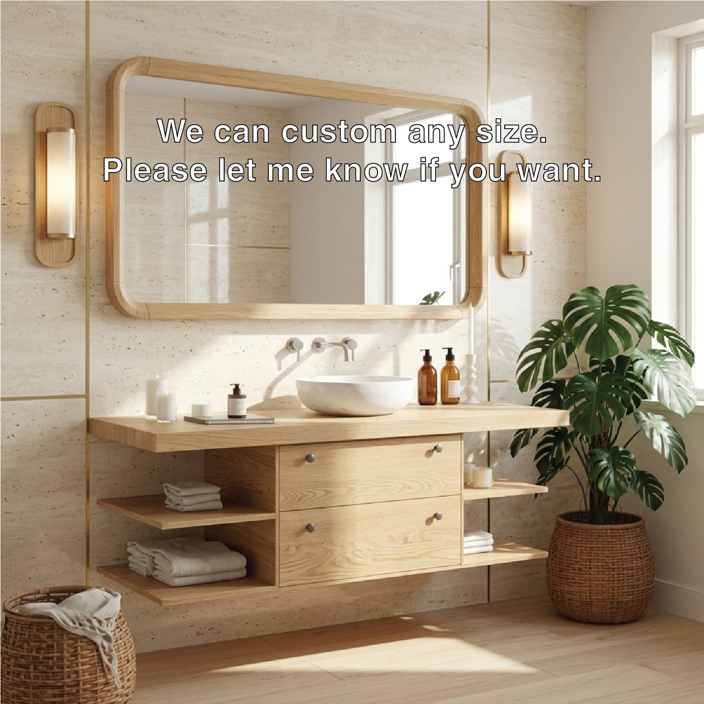 Floating Bathroom Vanity with Ash Wood Finish, Modern and Minimalist Design Kitchnce