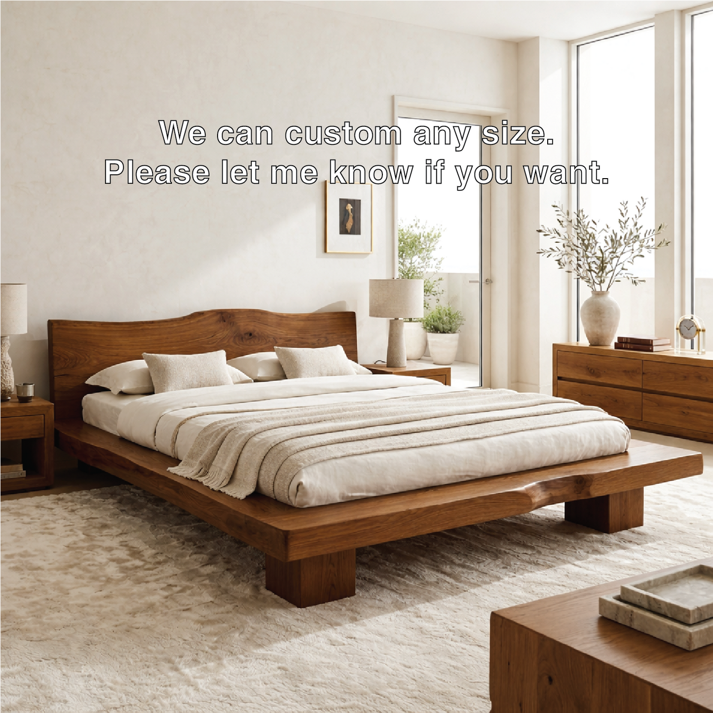Organic Modern Platform Bed Frame, Minimalist Low Profile Bedroom Furniture Design