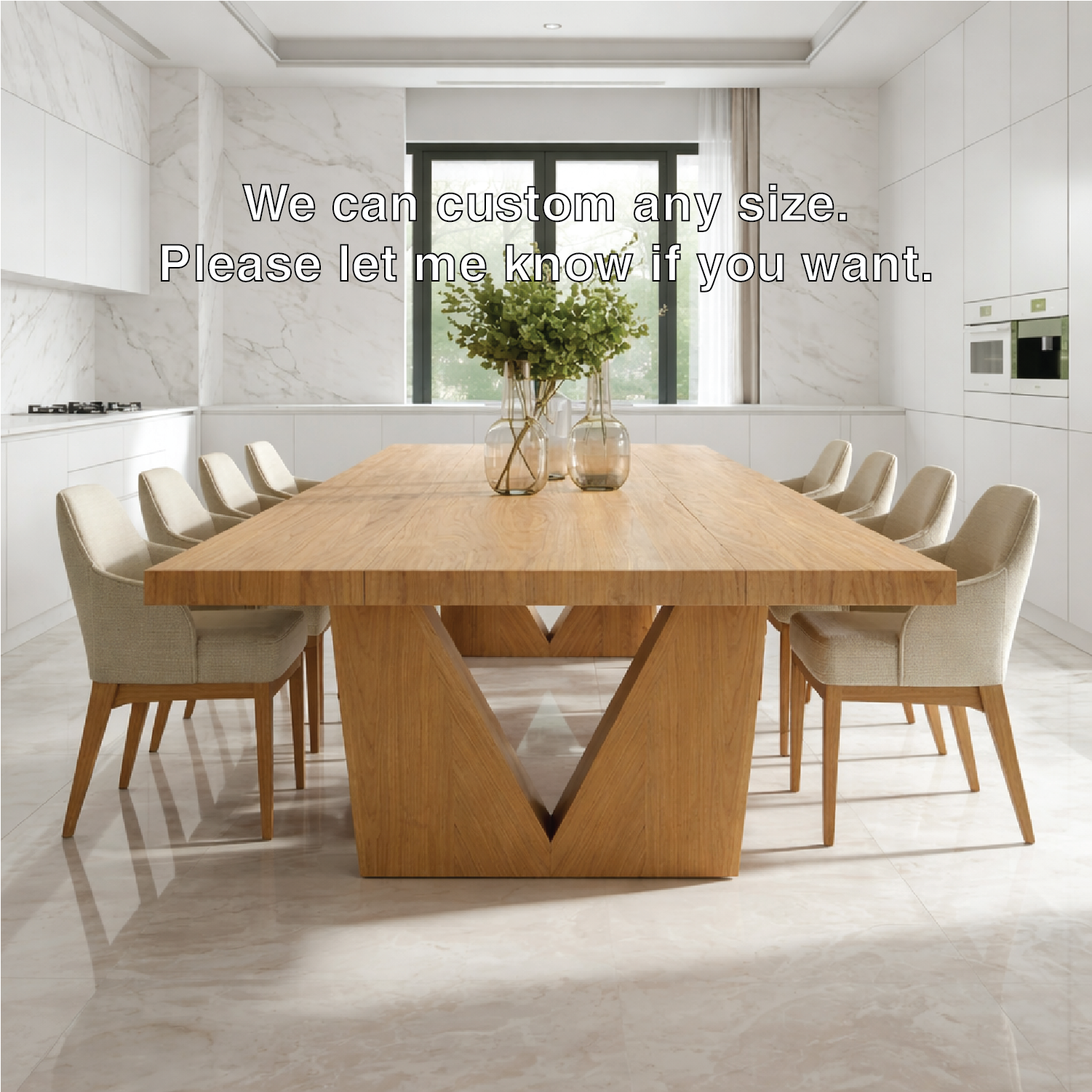 Modern Large Dining Table Sculptural V Base Rectangular Kitchen Dining Room Furniture