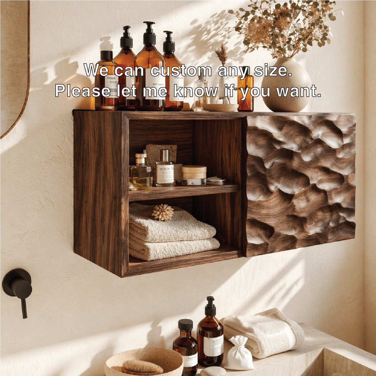 Floating Bathroom Cabinet, Modern Sculpted Wall Mounted Vanity Storage Organizer