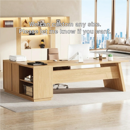 L Shaped Executive Desk with Storage, Modern Corner Office Table for Home Office Study