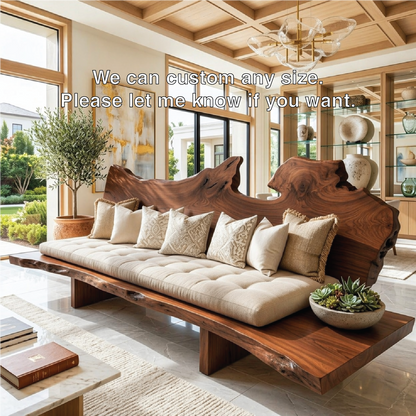 Organic Modern Live Edge Sofa Bench, Rustic Statement Living Room Furniture Design