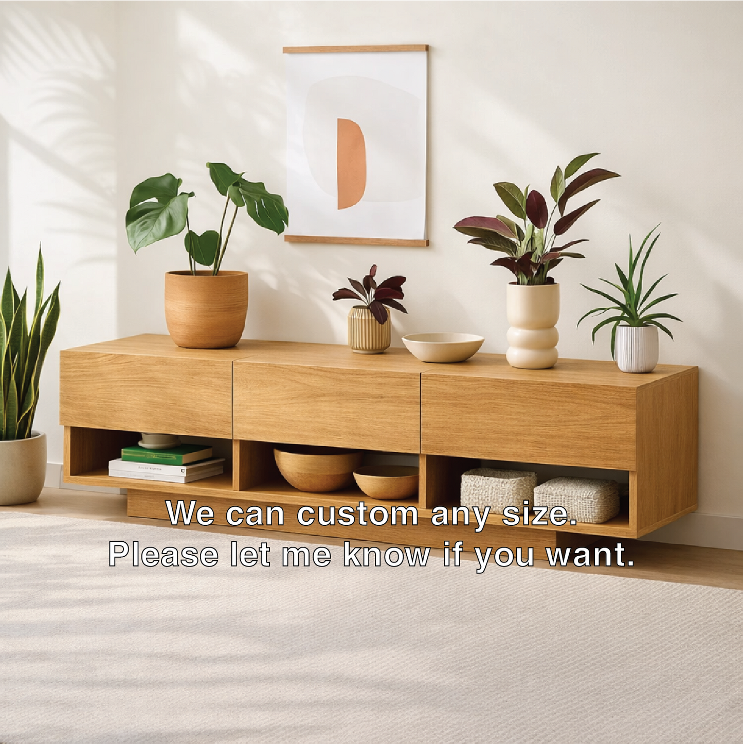 Modern Solid Wood Console Table, Minimalist Media Console Cabinet with Open Storage Shelves Kitchnce