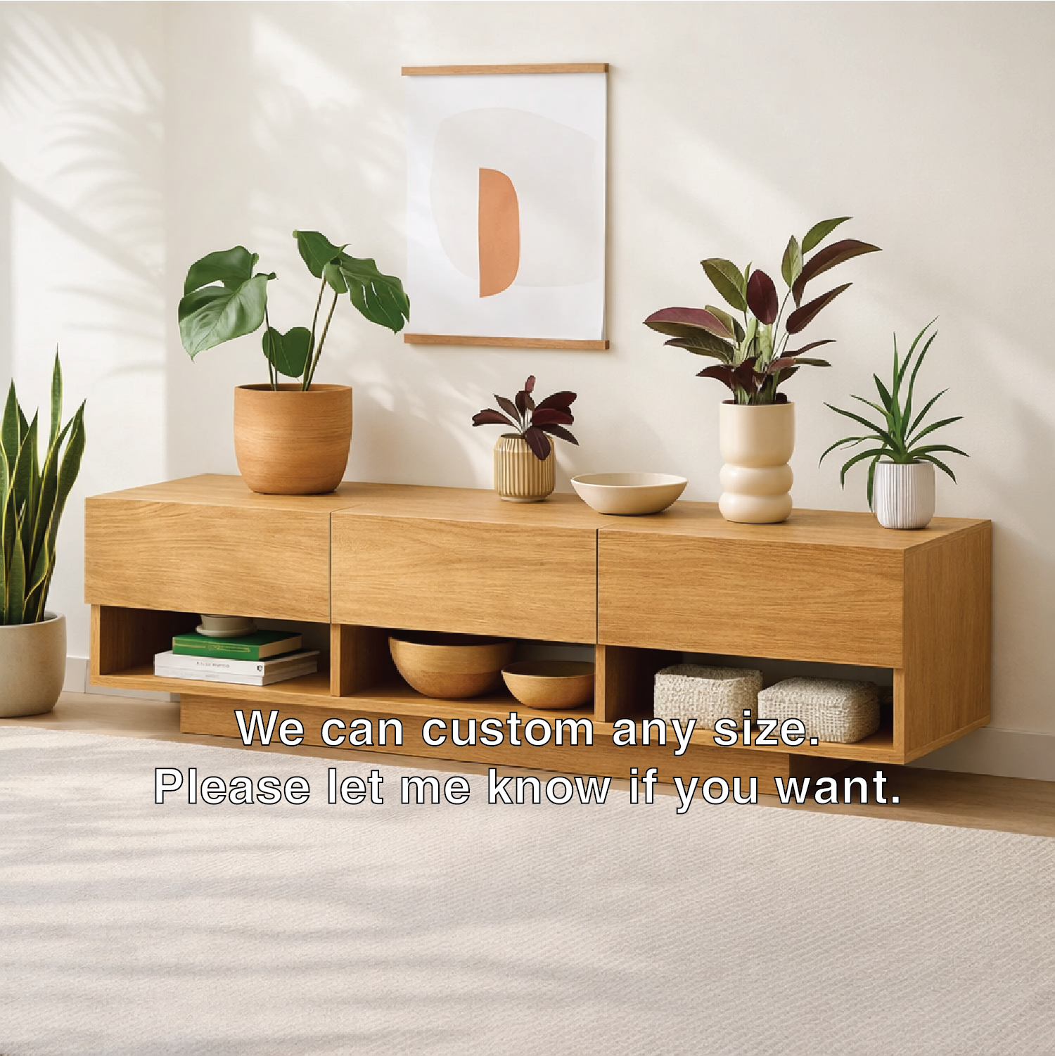 Modern Solid Wood Console Table, Minimalist Media Console Cabinet with Open Storage Shelves Kitchnce