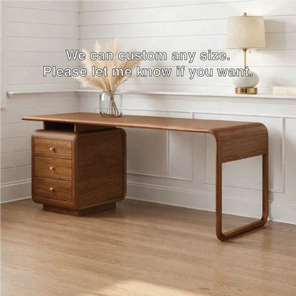Modern Waterfall Desk with Drawers, Minimalist Home Office Writing Table