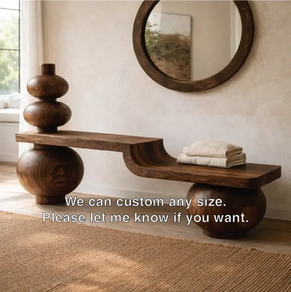 Sculptural Solid Wood Bench, Modern Artistic Entryway Statement Seating Kitchnce