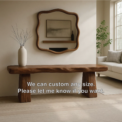 Solid Wood Entryway Bench with Sculpted Base, Handmade Rustic Hallway Seat