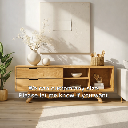 Modern Solid Wood Sideboard with Sculptural Base, Mid Century Storage Cabinet