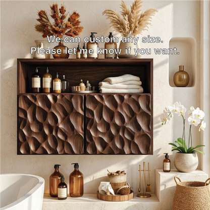 Floating Bathroom Cabinet, Sculpted Double Door Wall Mounted Vanity Storage Unit