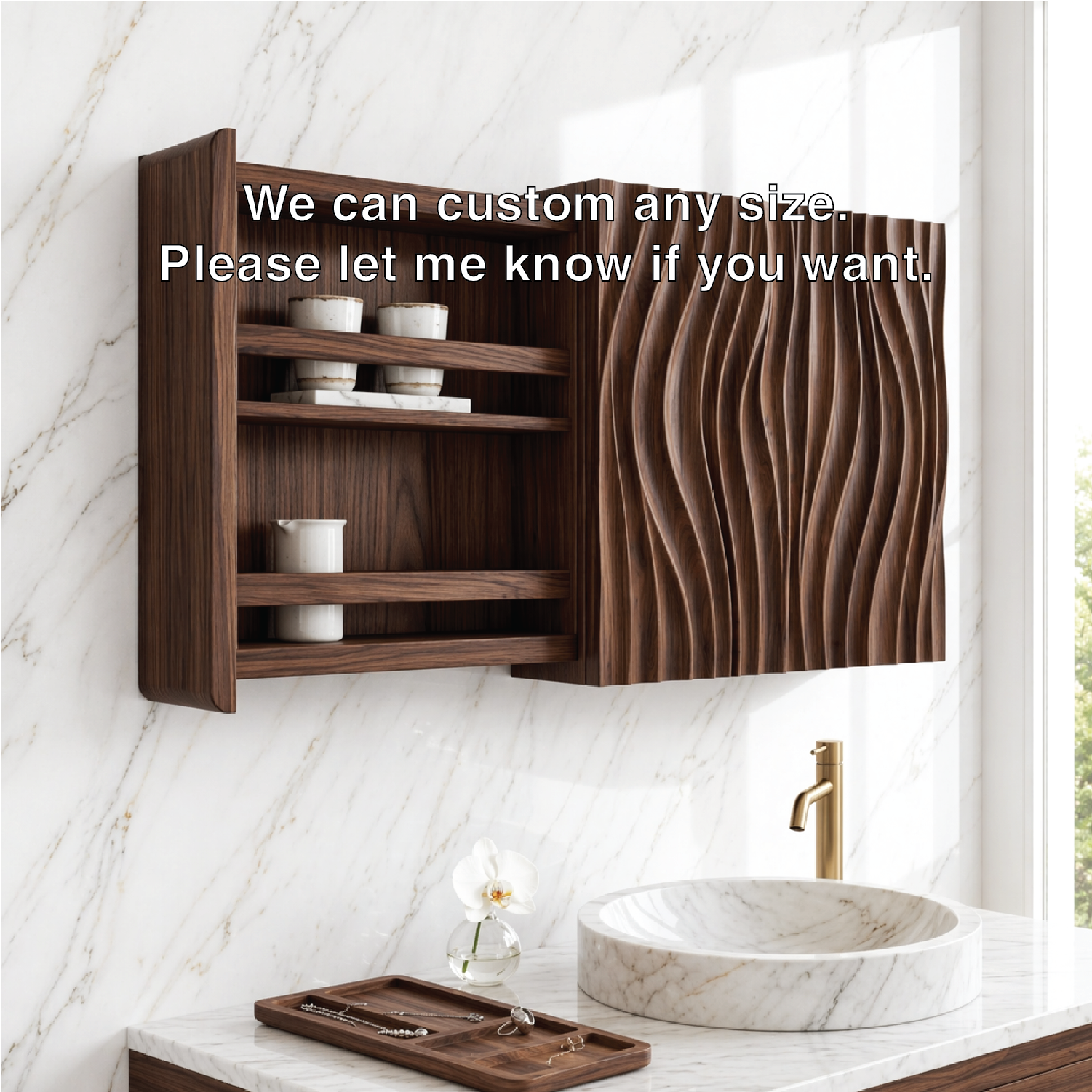 Floating Bathroom Cabinet, Modern Wavy Wall Mounted Vanity Storage Shelf Organizer