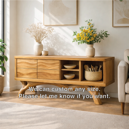 Modern Solid Wood Sideboard Cabinet, Oak Buffet Storage Console with Shelves and Drawers Kitchnce