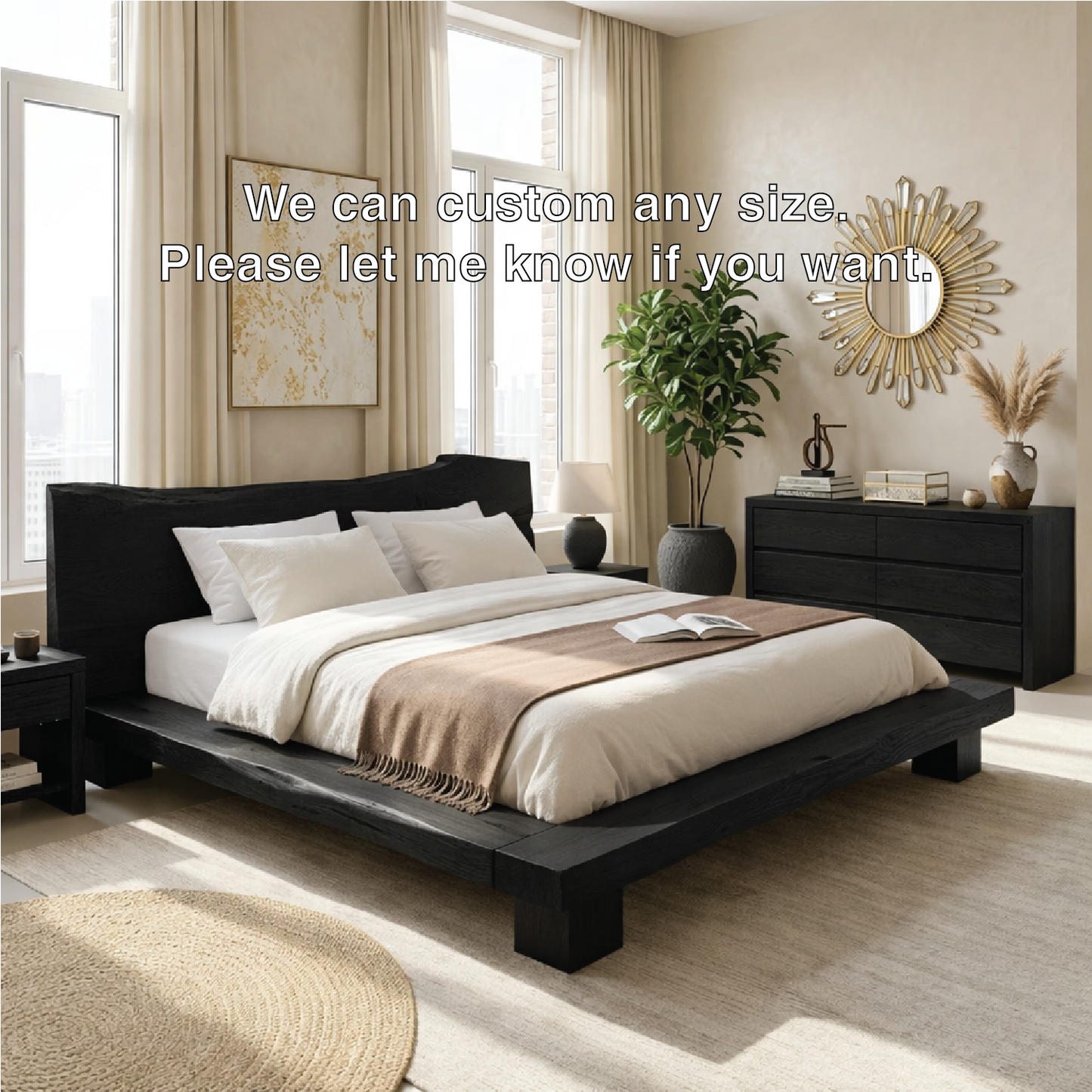Organic Modern Platform Bed Frame, Rustic Minimalist Bedroom Furniture Statement