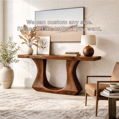 Solid Wood Console Table with Sculptural Curved Base, Modern Art Design