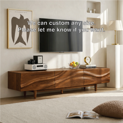 Solid Wood TV Stand with Wave Front, Modern Media Console Cabinet
