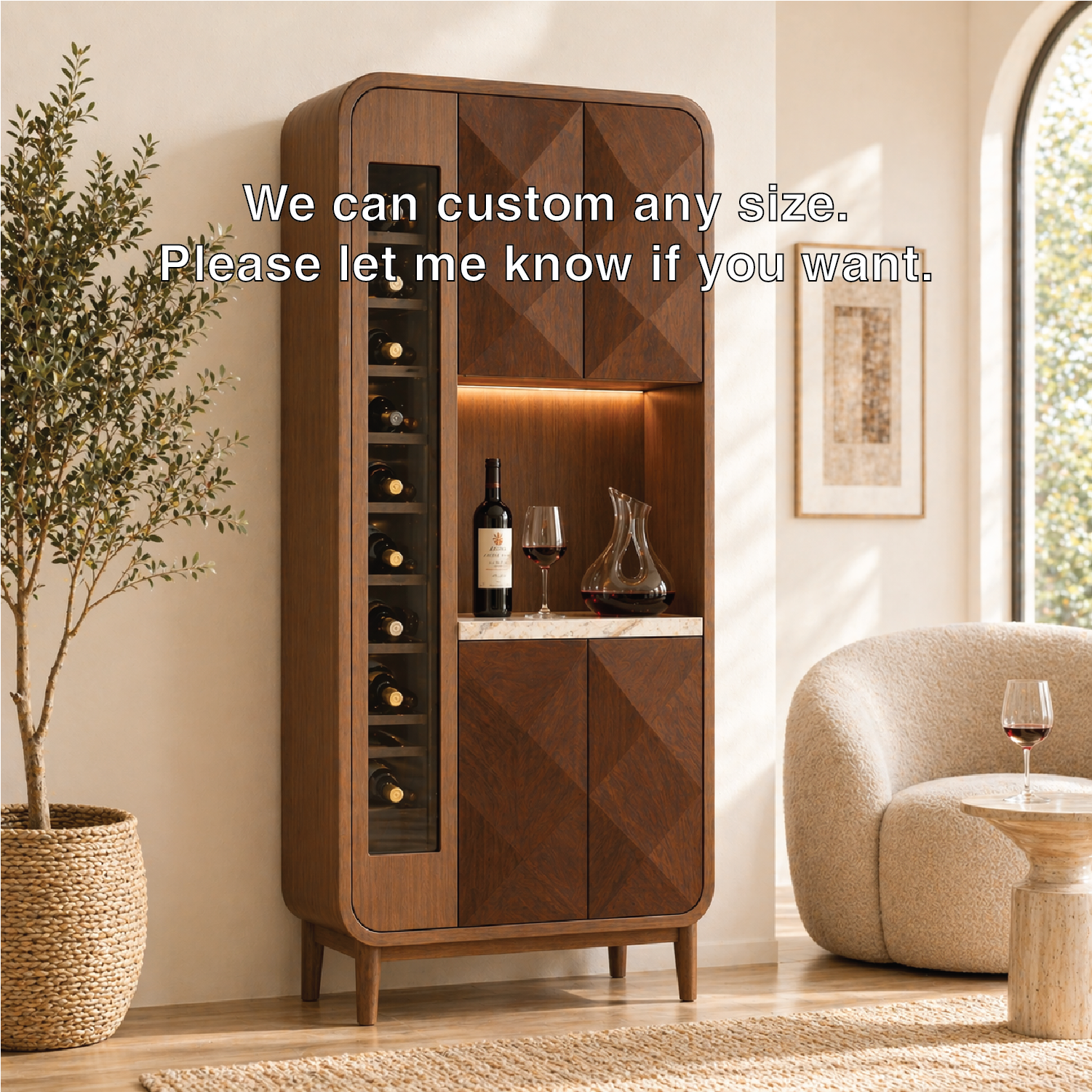 Modern Tall Wine Cabinet Bar Storage Display Shelves Freestanding Entertaining Furniture