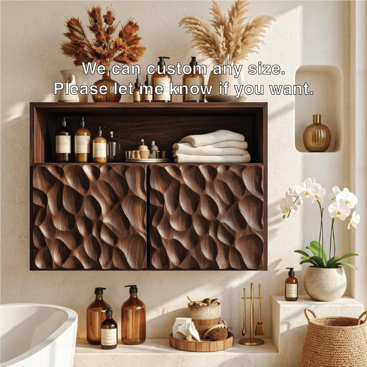 Floating Bathroom Cabinet, Sculpted Double Door Wall Mounted Vanity Storage Unit