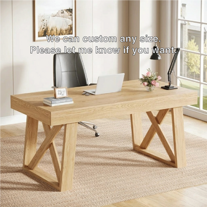 Contemporary Executive Desk with Architectural X-Frame Base, Minimalist Office Workstation Table