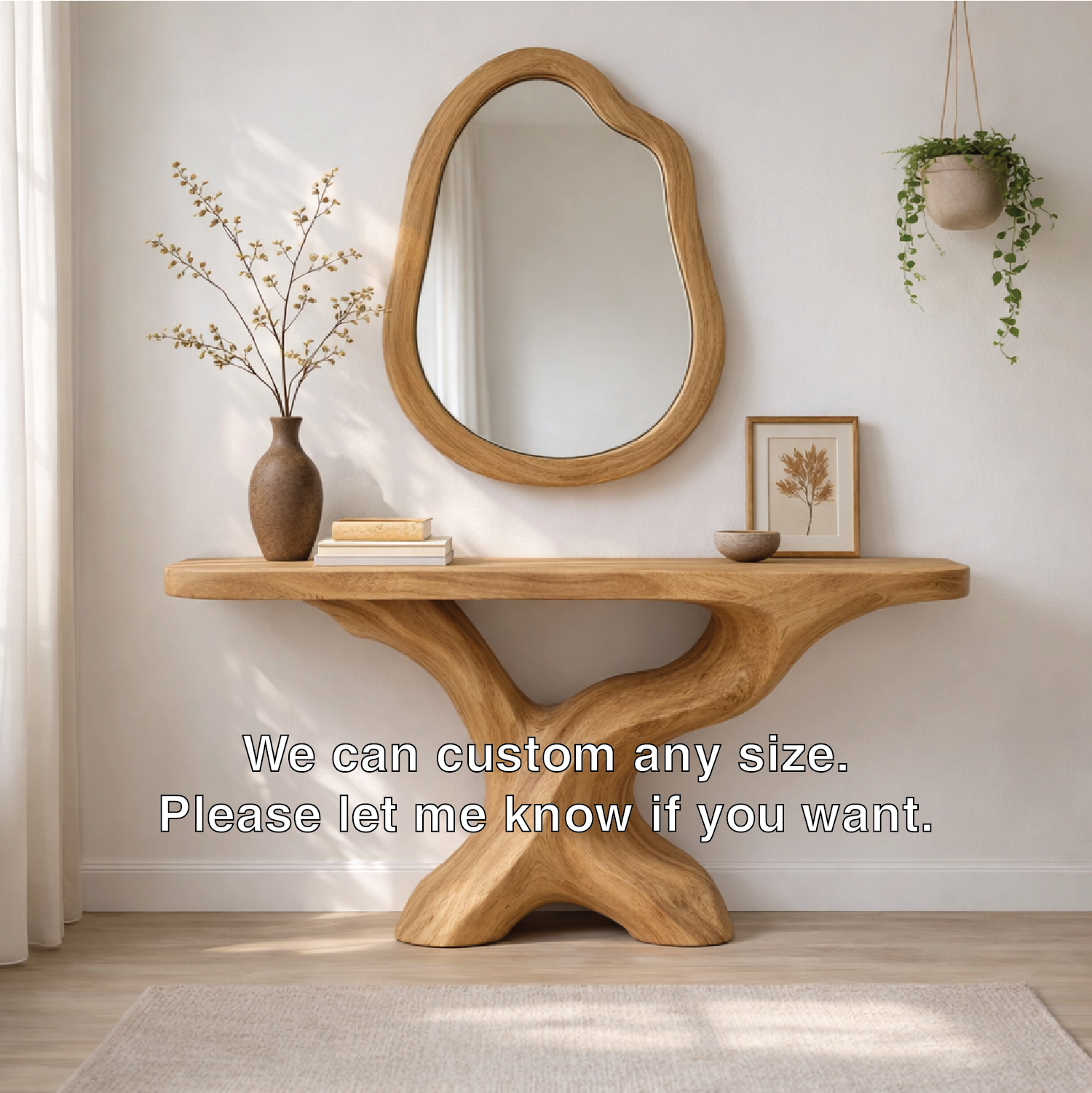 Sculptural Solid Wood Console Table, Organic Tree Base Entryway Table