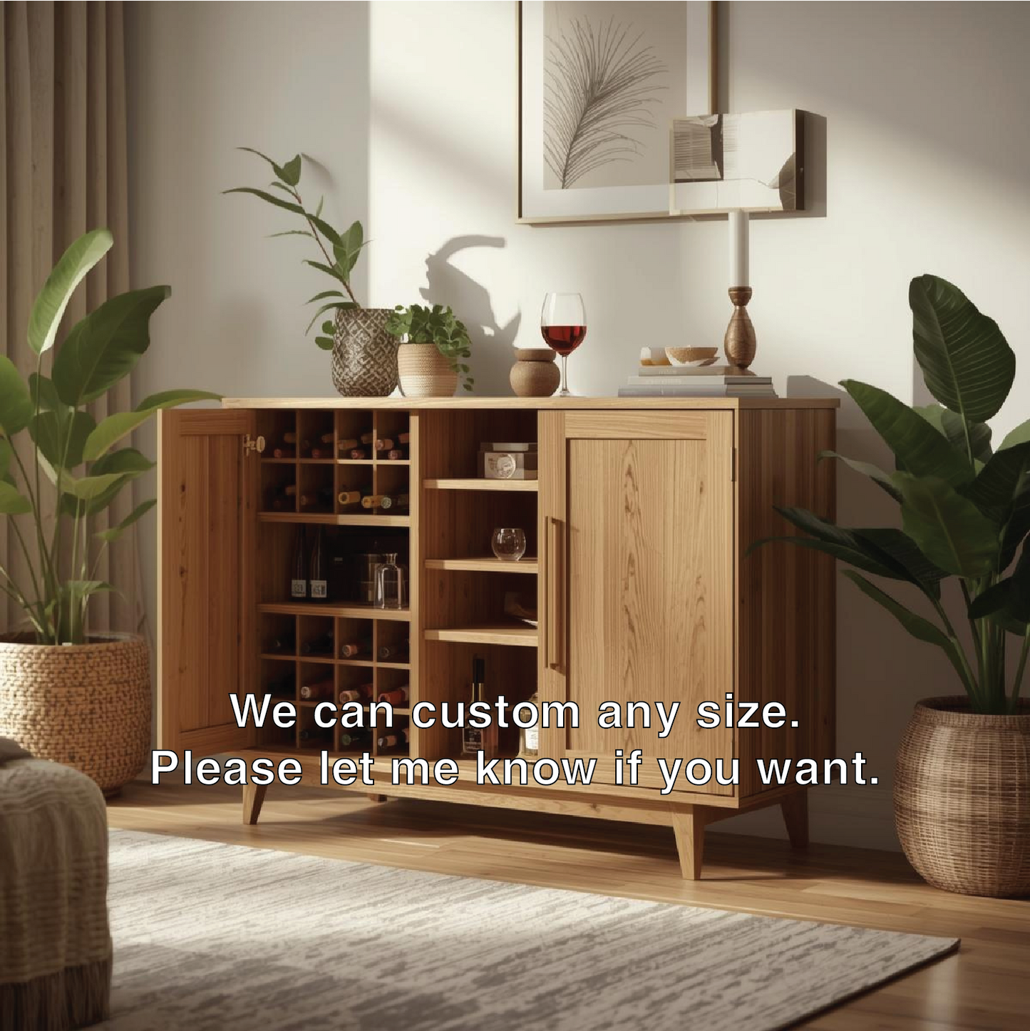 Handcrafted Solid Wood Wine Cabinet with Bottle Storage Modern Home Bar Sideboard