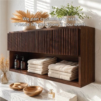 Floating Bathroom Cabinet, Modern Slatted Wall Mounted Vanity Storage Shelf Organizer