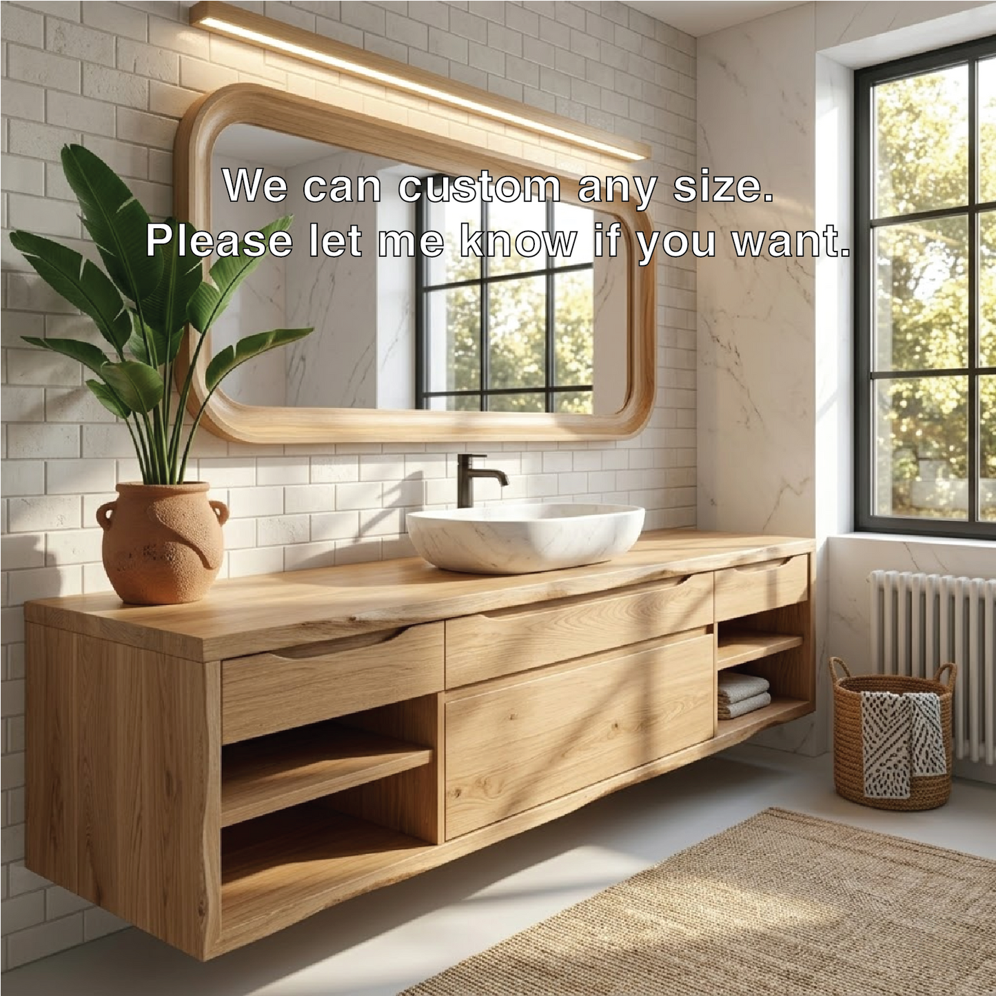 Oak Floating Vanity with Modern Design, Spacious Storage, and Sleek Marble Basin Kitchnce