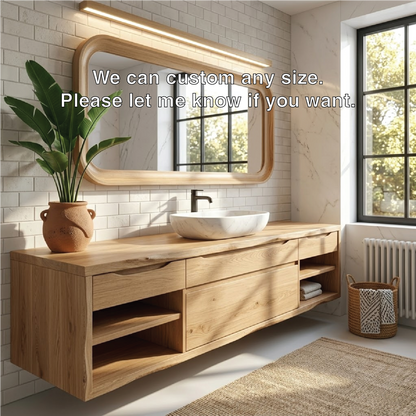 Oak Floating Vanity with Modern Design, Spacious Storage, and Sleek Marble Basin Kitchnce