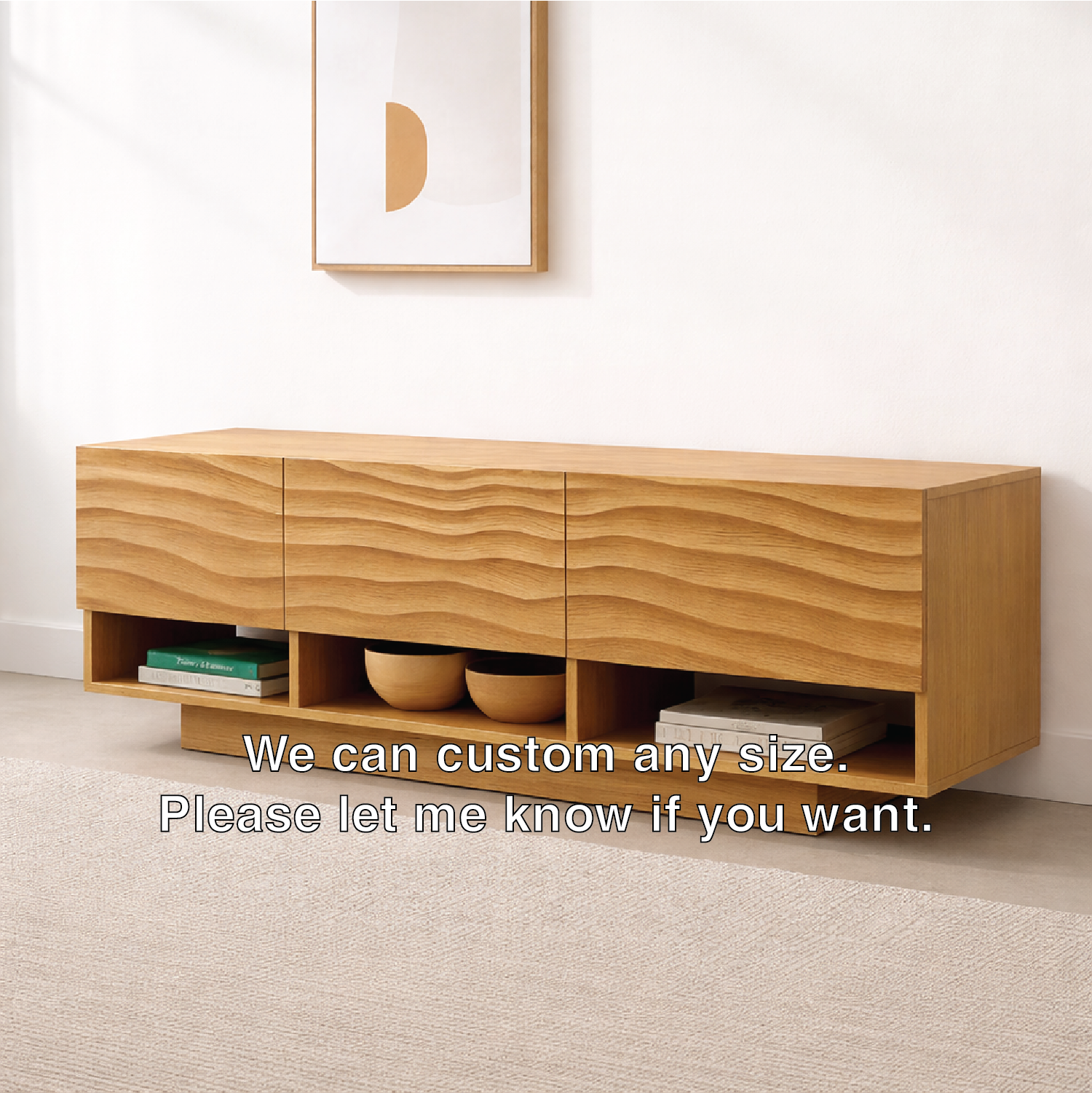 Modern Solid Wood Console Table, Minimalist Oak Media Console Cabinet with Storage Shelves Kitchnce