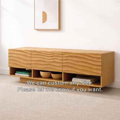 Modern Solid Wood Console Table, Minimalist Oak Media Console Cabinet with Storage Shelves Kitchnce