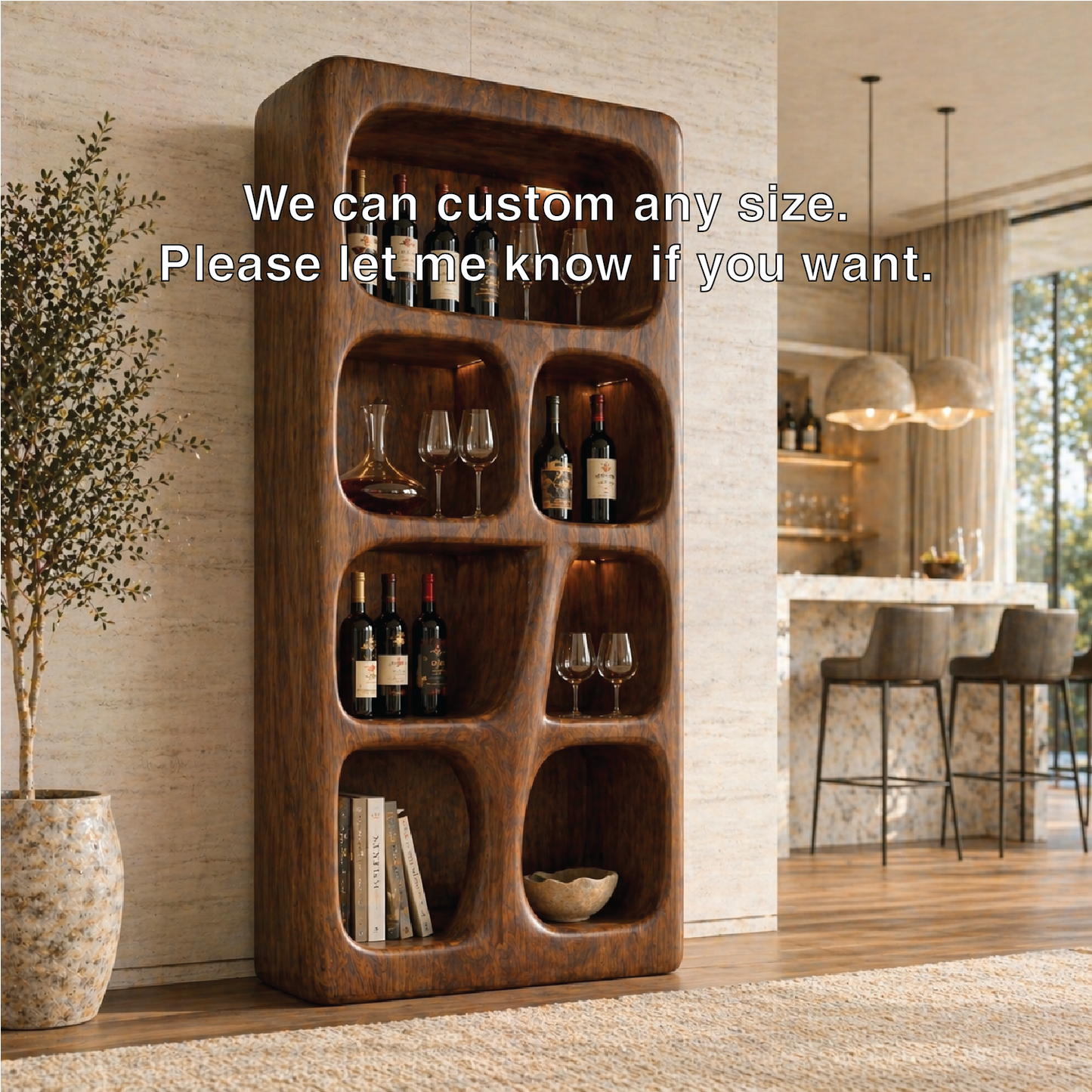 Sculptural Tall Wine Cabinet Freestanding Bar Display Shelves Modern Storage Unit