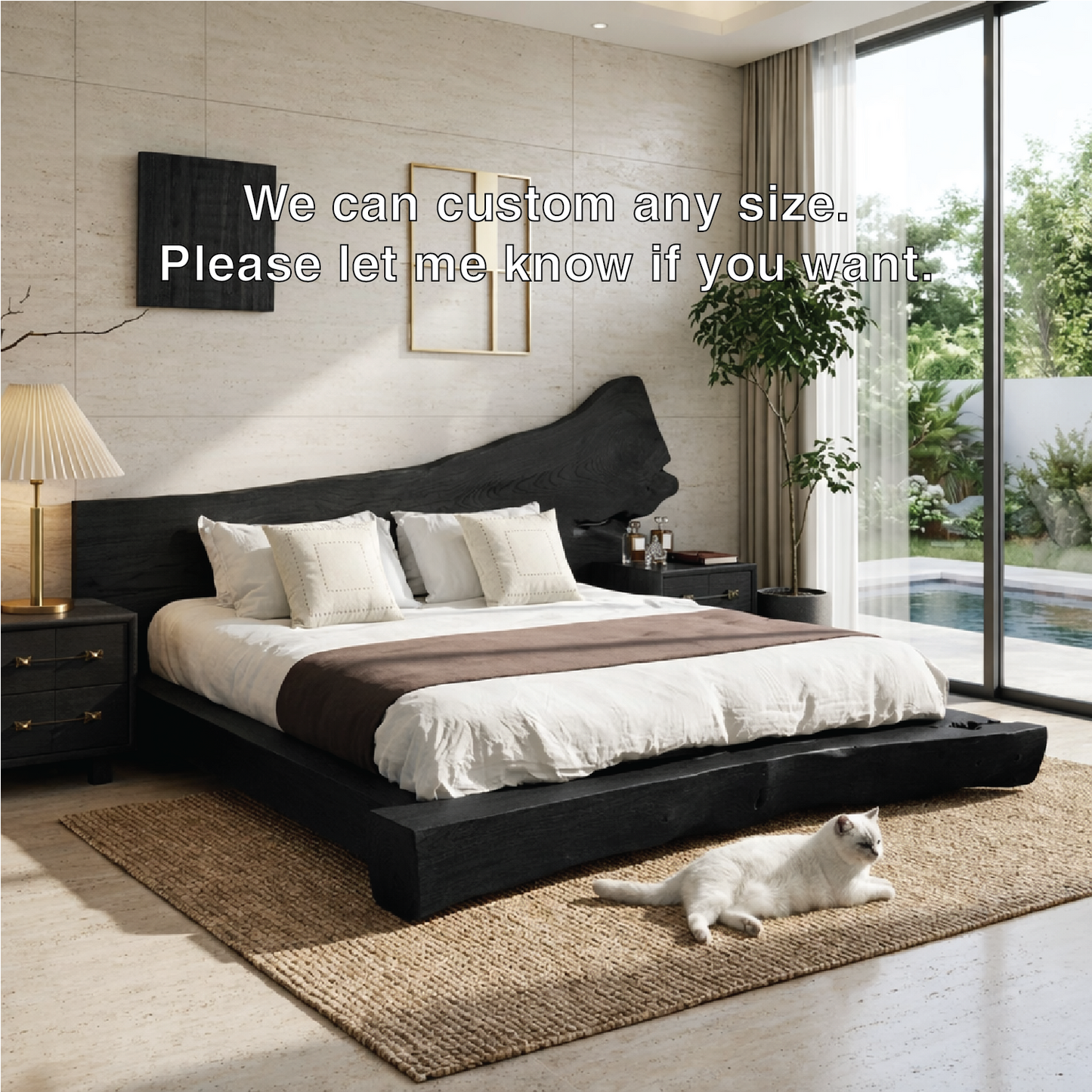 Organic Modern Live Edge Bed Frame, Rustic Minimalist Platform Bedroom Furniture