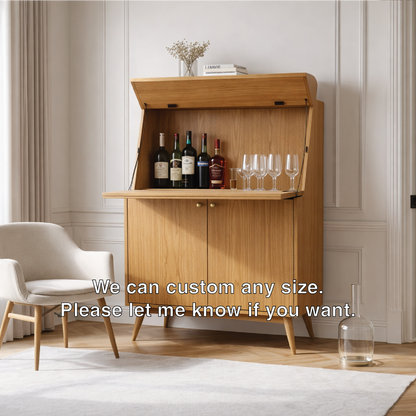 Handcrafted Solid Wood Wine Cabinet with Drop Down Bar and Storage