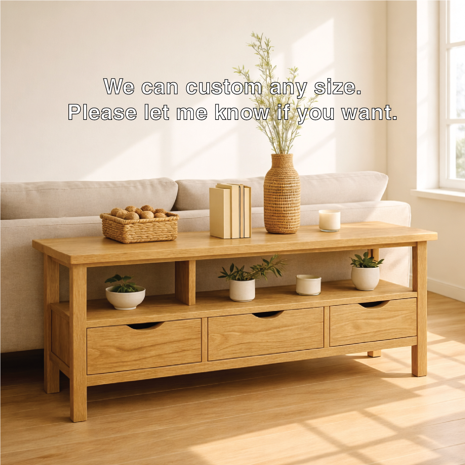 Solid Wood Console Table with Drawers and Shelf, Modern Entryway Sofa Table Wood Storage Cabinet Kitchnce