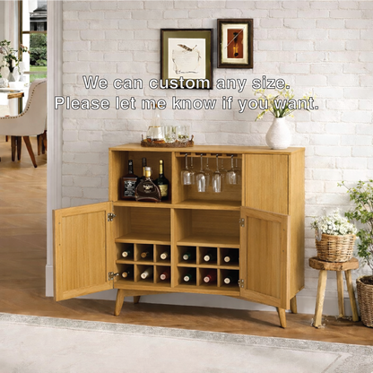 Handcrafted Solid Oak Wine Cabinet Scandinavian Bar Sideboard with Glass Rack Storage Display