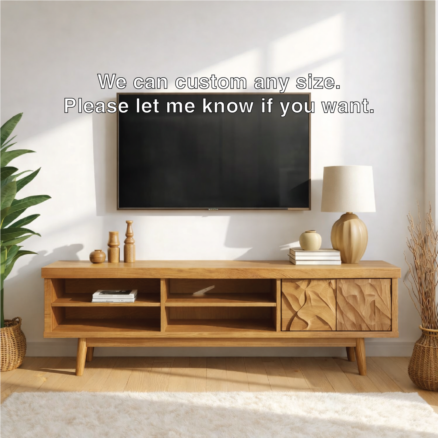 Mid Century Solid Wood TV Stand Carved Media Console Modern Entertainment Center Cabinet Kitchnce