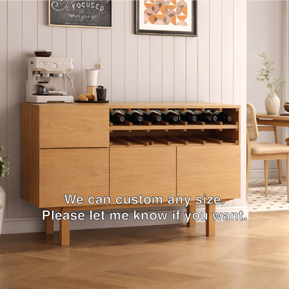 Handcrafted Solid Oak Wine Cabinet Mid Century Bar Sideboard with Bottle Rack Storage