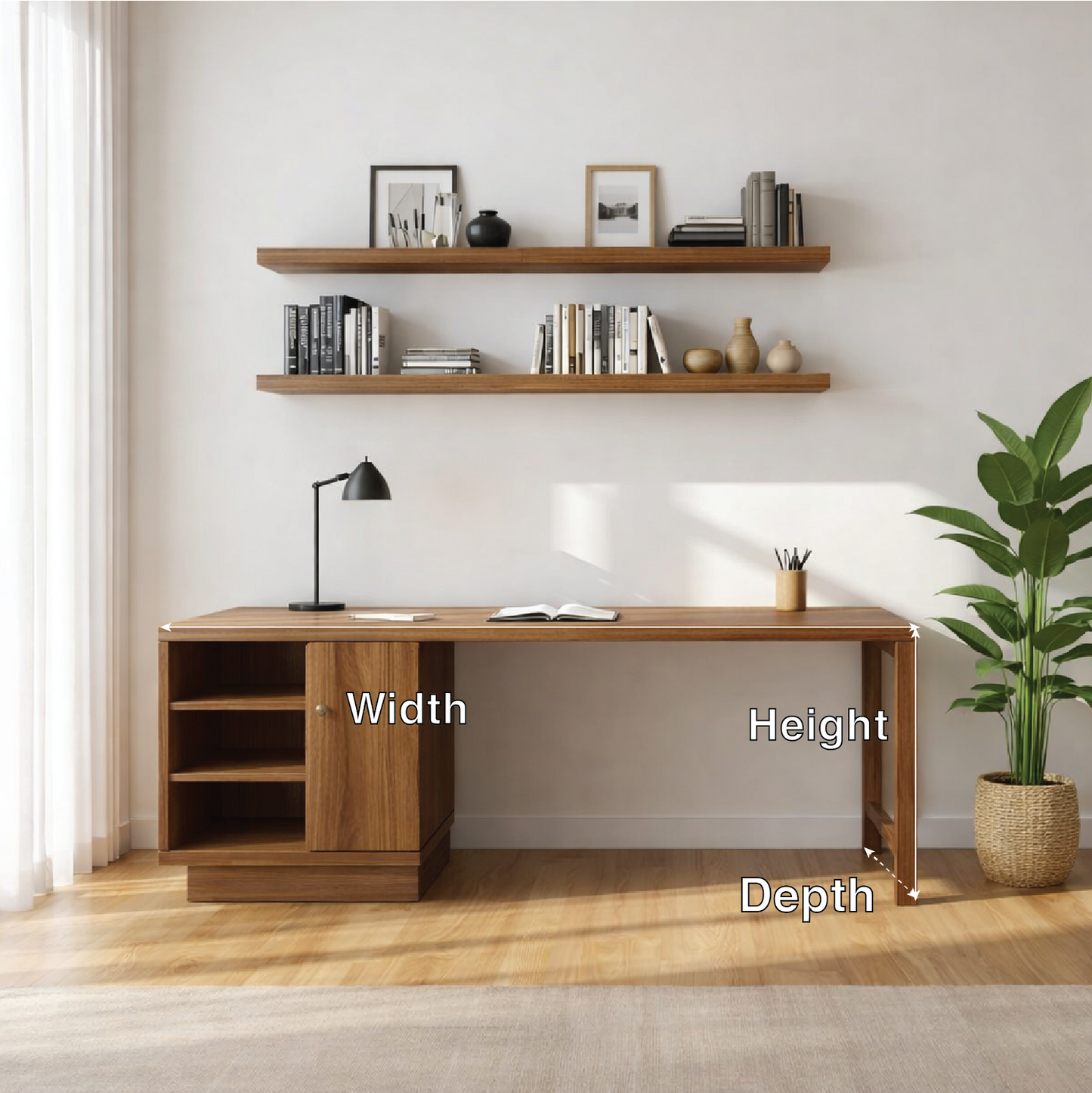 Handcrafted Solid Wood Work Desk with Storage Minimalist Scandinavian Home Office