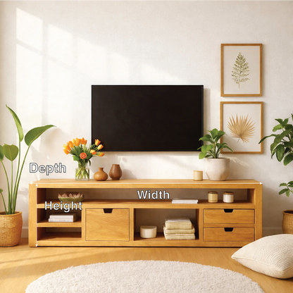 Minimalist Wood TV Stand With Drawers Long Media Console Modern Entertainment Center Kitchnce