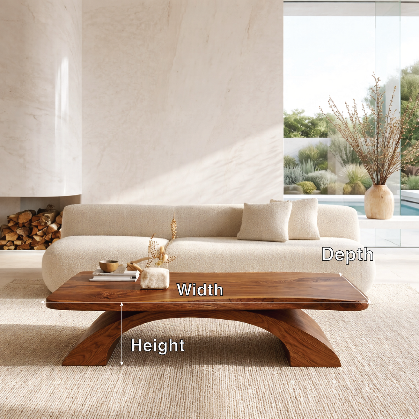 Organic Sculptural Coffee Table with Curved Base, Modern Minimalist Living Room Table