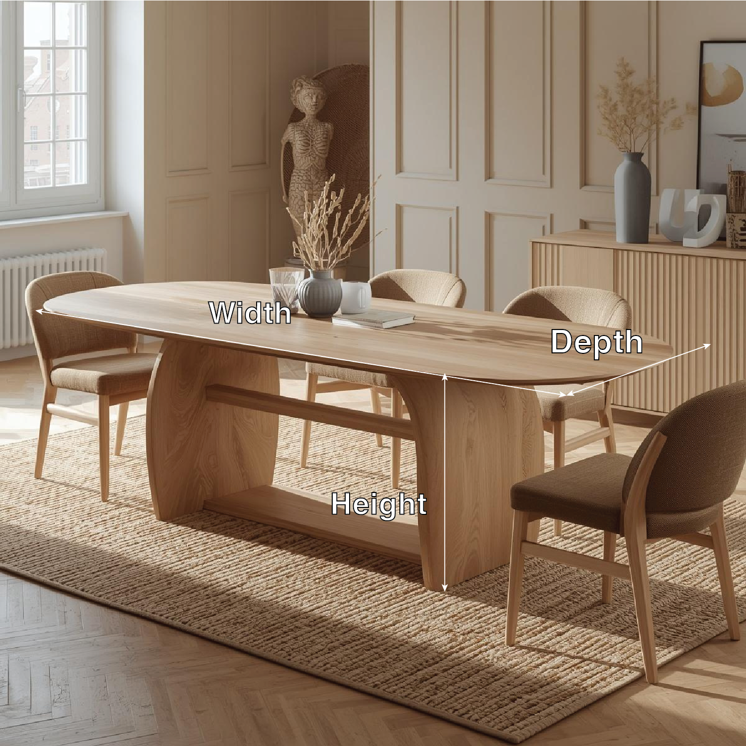 Modern Oval Dining Table Sculptural Base Minimalist Dining Room Table for Home