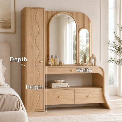 Modern Makeup Vanity Desk With Storage Cabinet Mirror Dressing Table Bedroom Set