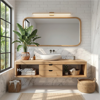 Sleek Oak Floating Vanity with Marble Sink and Ample Storage for Modern Bathrooms Kitchnce