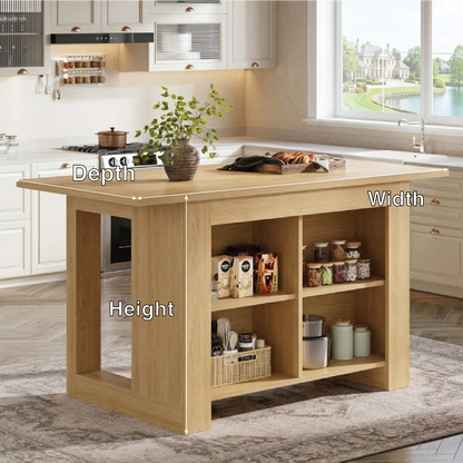 Large Kitchen Island with Open Storage Shelves, Modern Prep Table for Kitchen Dining Space
