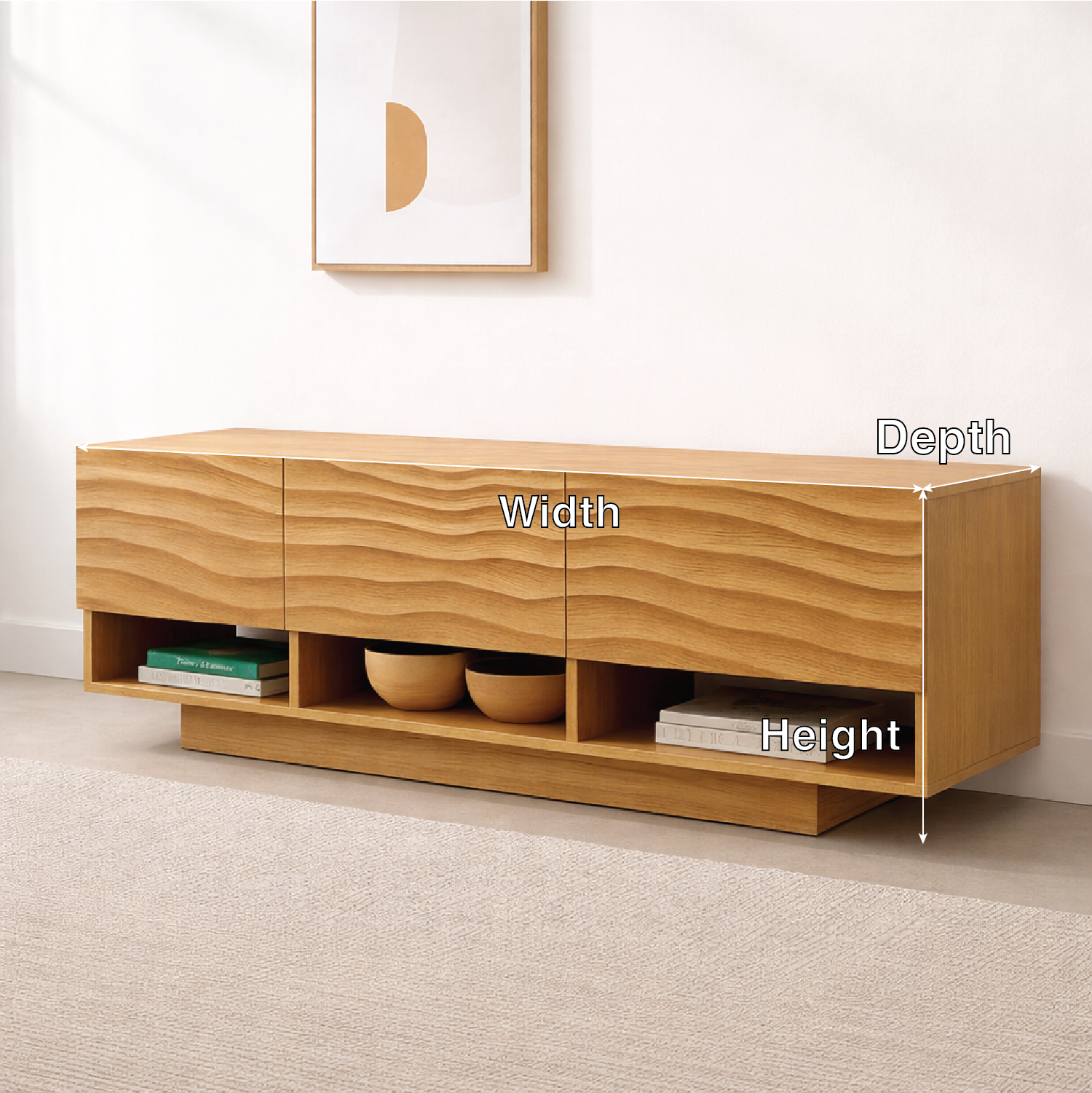 Modern Solid Wood Console Table, Minimalist Oak Media Console Cabinet with Storage Shelves Kitchnce