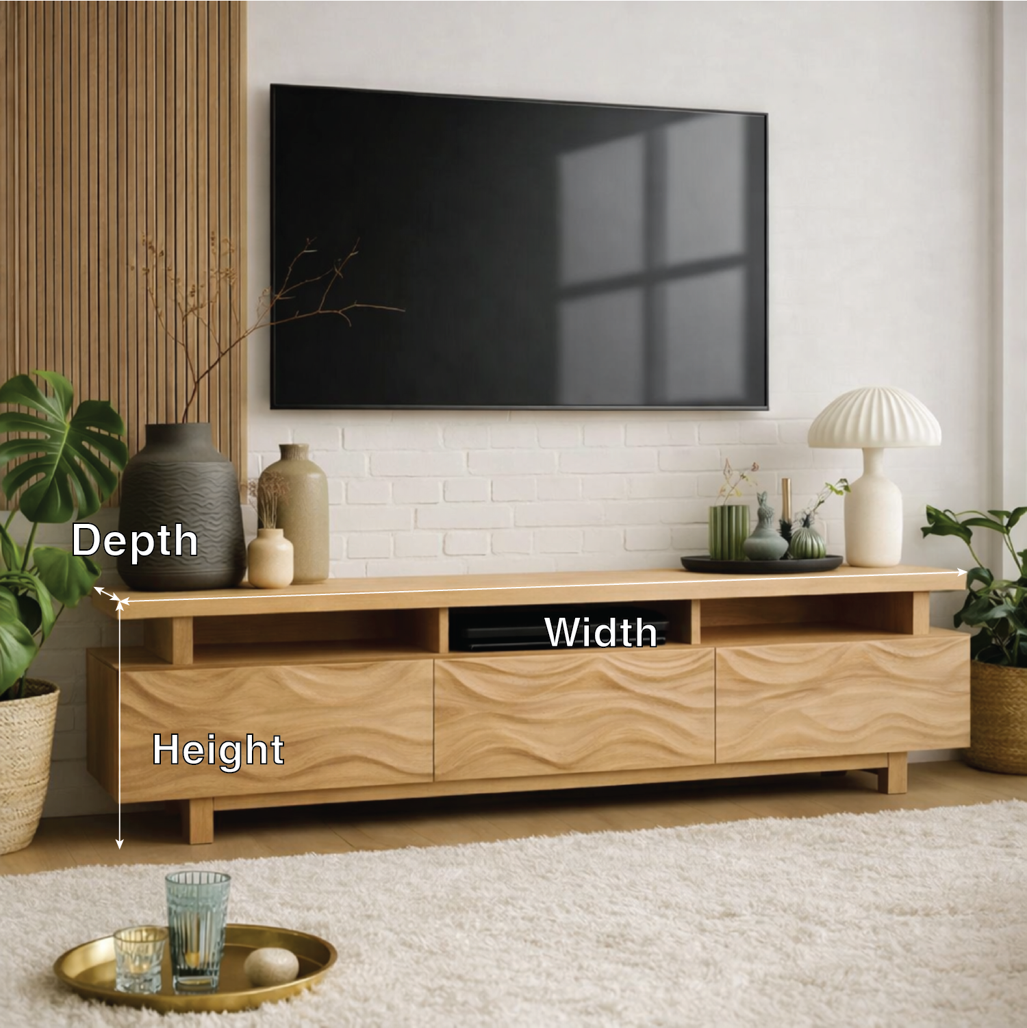 Mid Century Solid Wood TV Stand Long Media Console Modern Entertainment Cabinet Kitchnce
