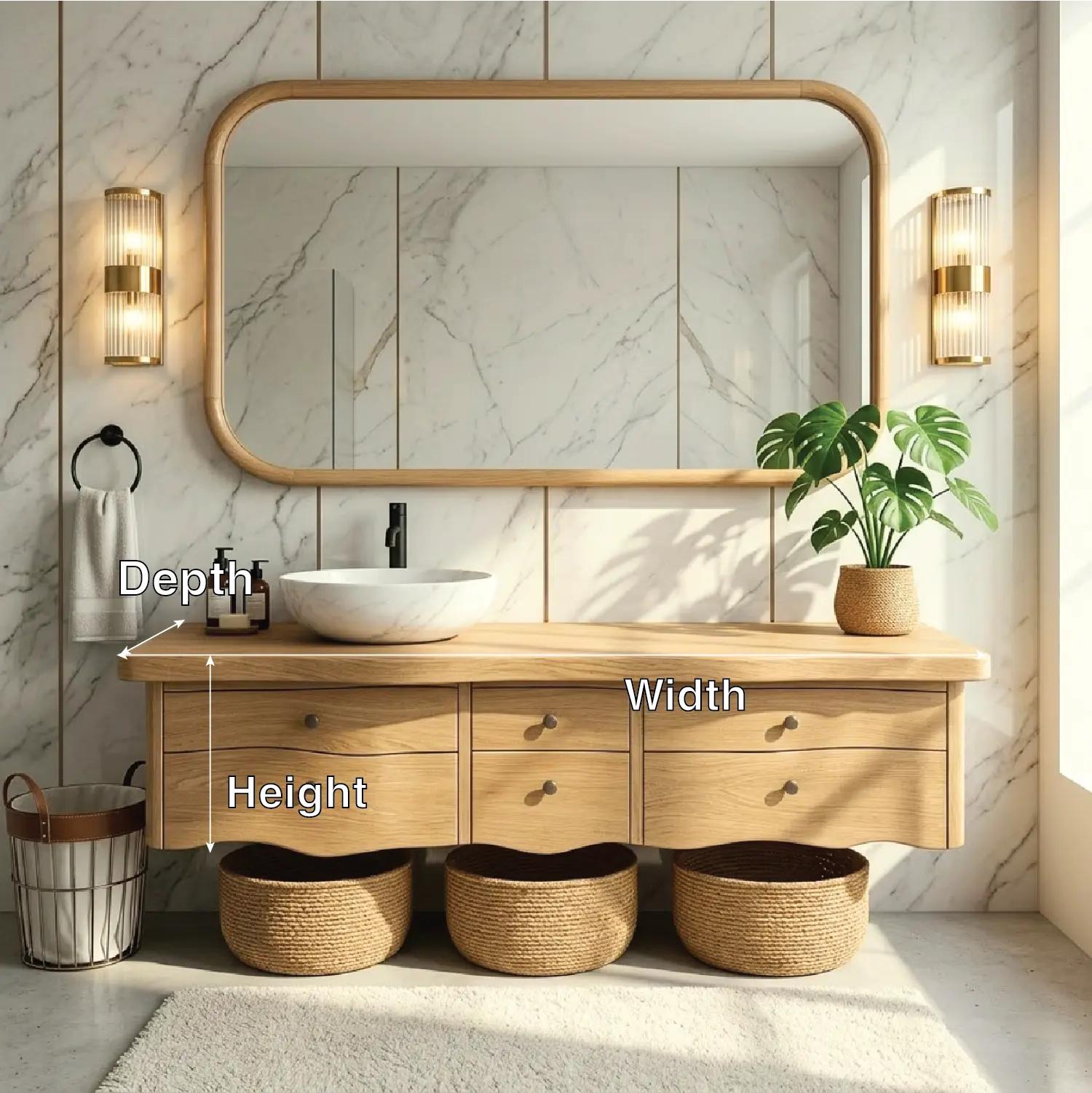 Rustic Double Sink Floating Vanity with Wooden Base and Black Faucets Kitchnce